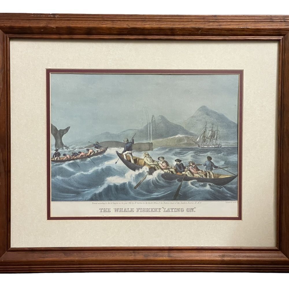 The Whale Fishery “Laying On”1852 Framed & Matted Lithograph Print by N. Currier